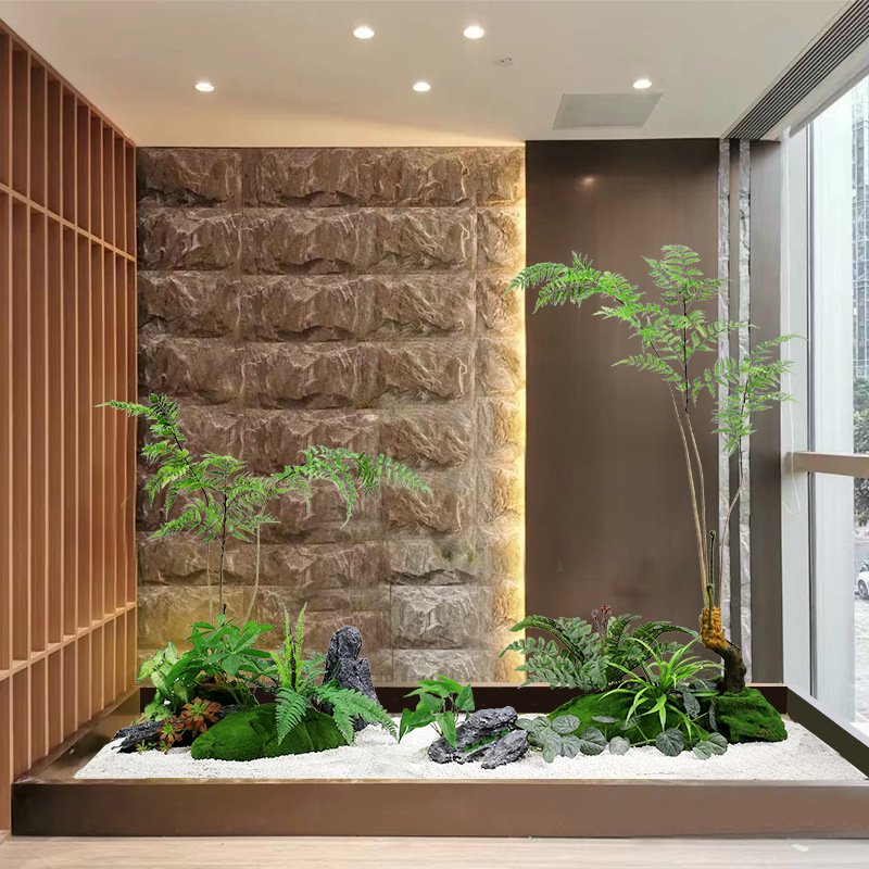 枯山水造景绿植楼梯下大型假植物室内装饰橱窗仿生景观摆件