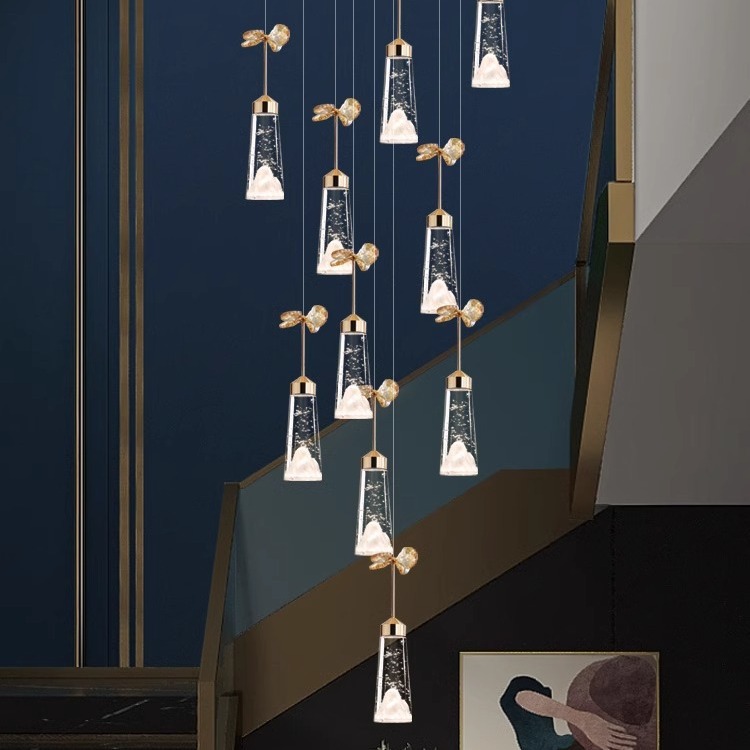 冰山楼梯灯长吊灯挑空复式楼客厅现代简约旋转别墅loft公寓水晶灯