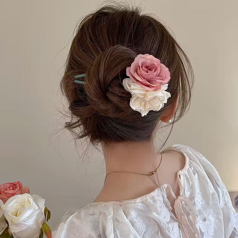 spring and summer simplicity flower u-shaped hairpin for women 2024 new bun updo fixed hair clasp accessories