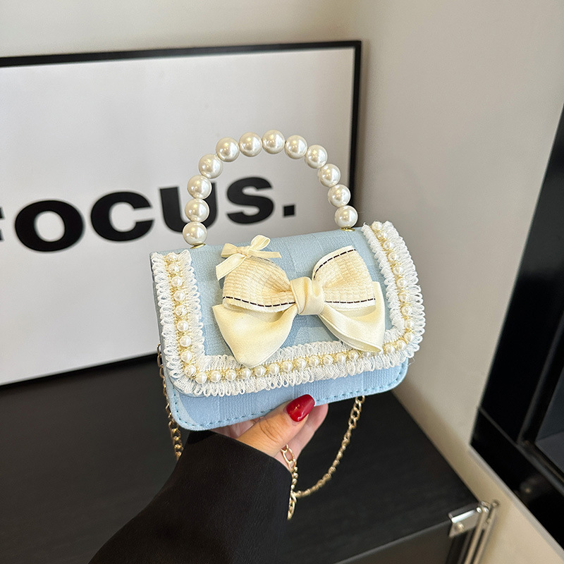 女士包包时尚公主珍珠手提包可爱小女孩零钱包洋气蕾丝单肩斜挎包