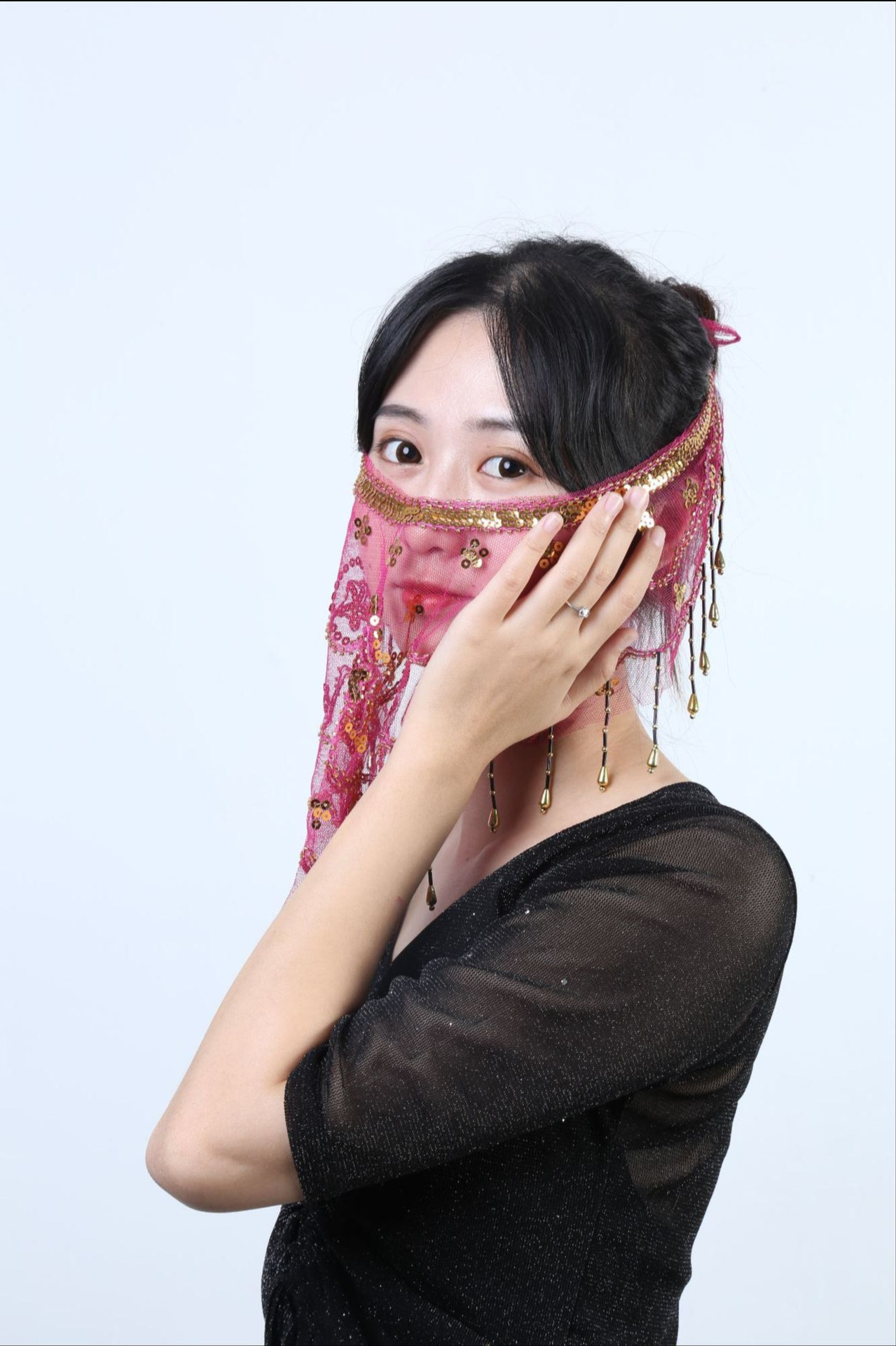 肚皮舞面纱印度舞遮面纱巾新疆舞表演出配饰面帘舞蹈道具遮脸面罩