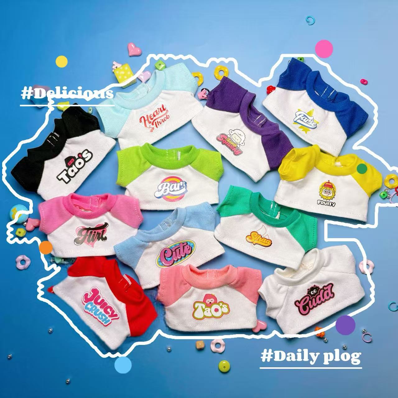 不含娃】可爱拉布布公仔短袖娃衣labubu一二代娃衣T恤钥匙扣挂件