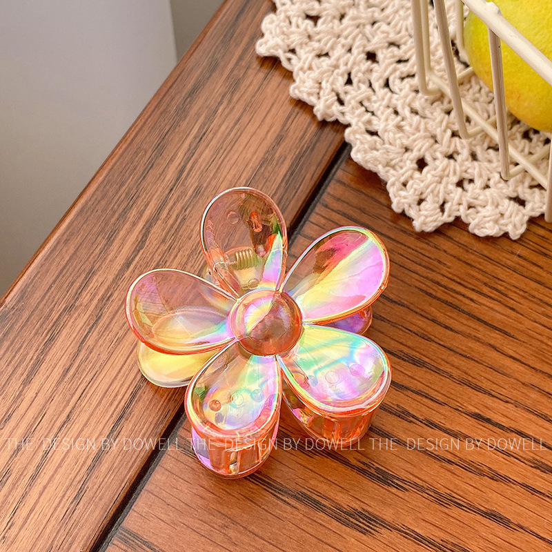 Duowei Ornament Korean Style Electroplated Colorful Transparent Grip Medium Flower Barrettes Simple Updo Ponytail Clip Hair Accessories