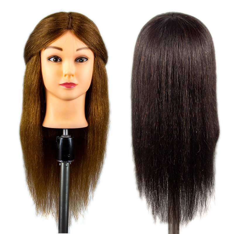 real hair head model teaching head wig mannequin head braiding hair cutting and ironing roll practice real human hair dummy head factory wholesale