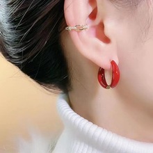 卡铂雅同款韩国红色圈圈耳环女小众设计感耳圈2022年新款潮女耳坠