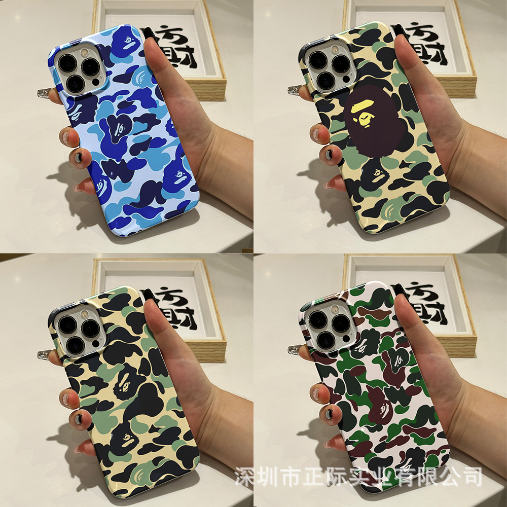迷彩猿人头苹果15手机壳iPhone14防摔12Promax卡通11菲林ip13超薄