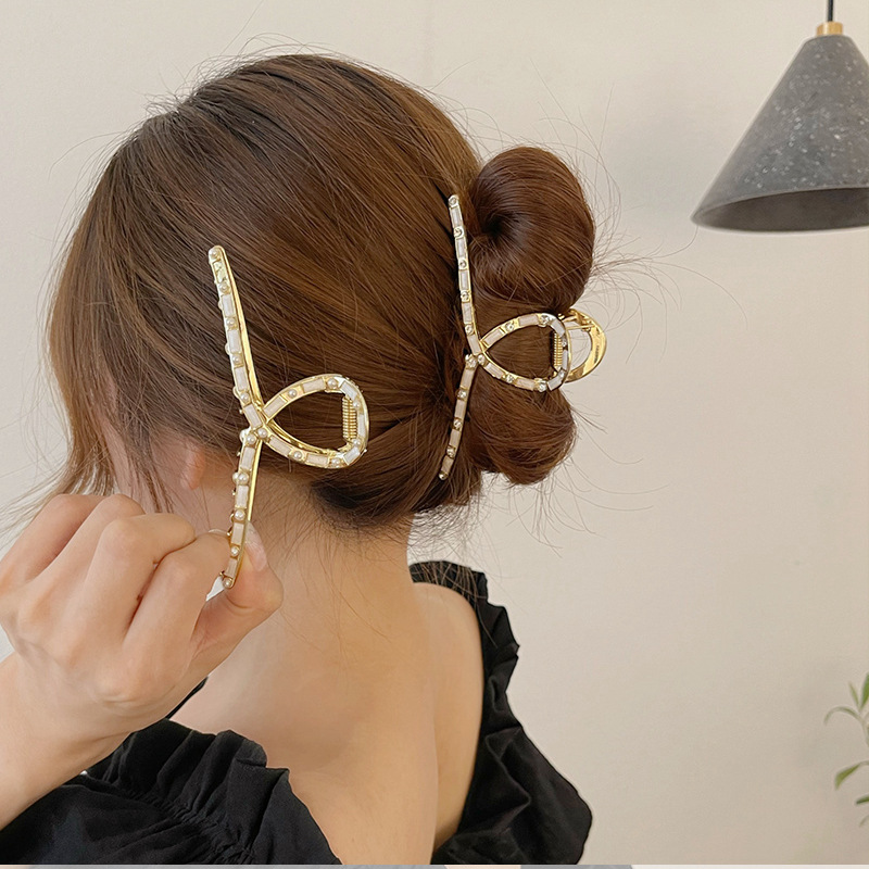 韩国法式大号发抓夹气质珍珠水钻头发夹子网红头饰边夹发爪夹发饰