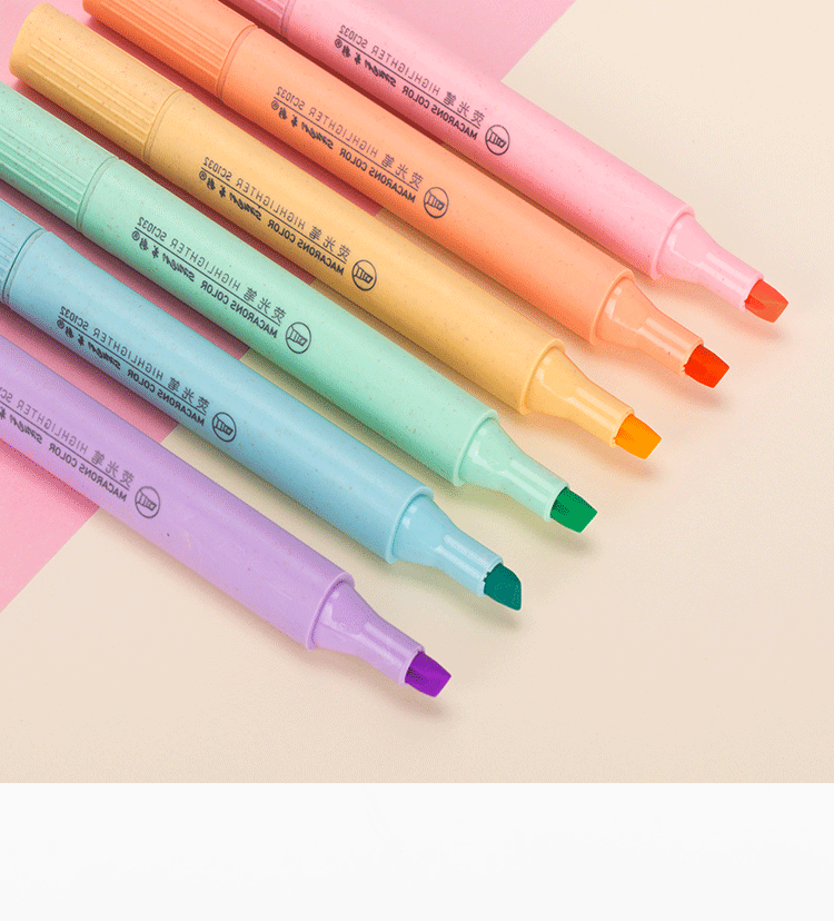 Soft Color Triangle Straw Fluorescent Pen Student Notes Key Graffiti Macaron Color Six-Color Suit Factory Direct Supply
