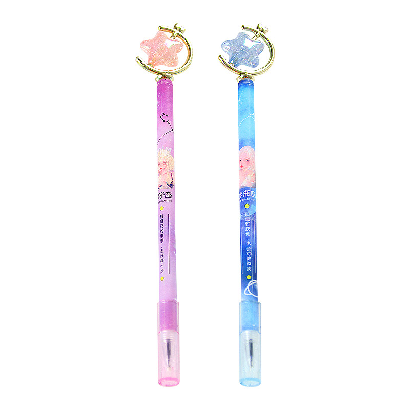 Cute Crystal Pentagram Pull Cap Pen Creative Student Stationery Gel Pen Constellation Flower Film Office Signature Pen Wholesale