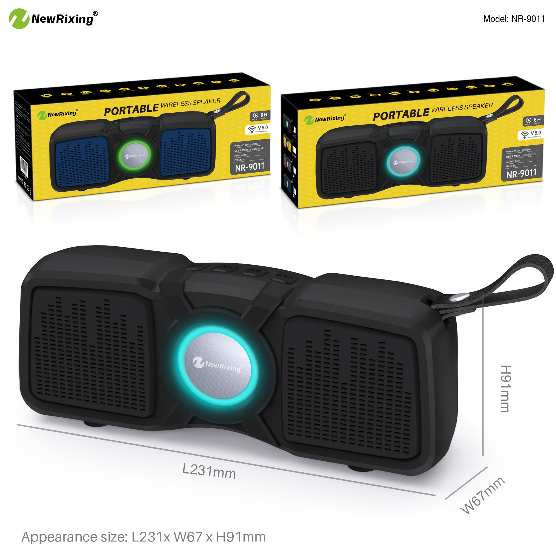 NR-9011 Colorful Light Card Wireless Bluetooth Speaker Radio Portable Creative Gift Speaker