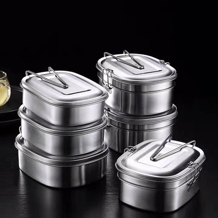 304长方形不锈钢饭盒学生食堂餐盒大号分格金属便当盒推荐刻名字