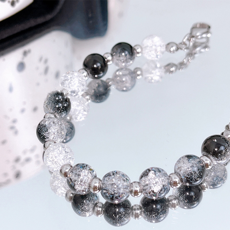 黑白冰裂水晶珠拼接链条手链ins韩小众嘻哈冷淡风设计感简约新款