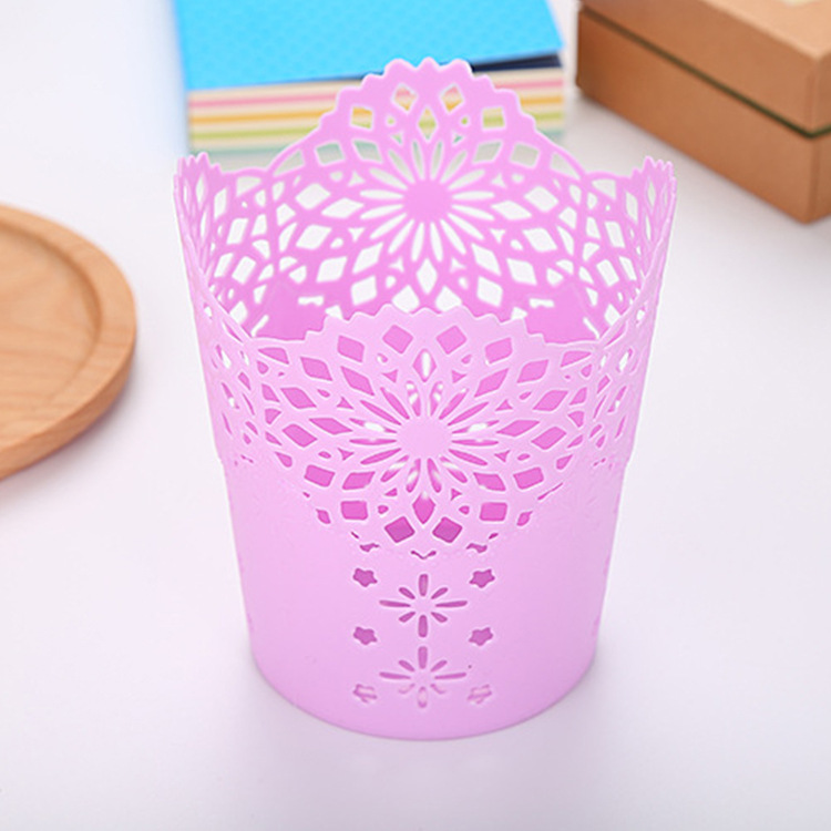 Creative Stationery Lace Plastic Pen Holder Multi-Functional Simple Student Pen Container Desktop Office Storage Bucket Factory Wholesale