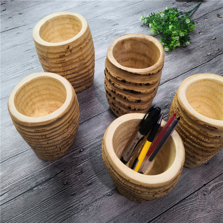 日式创意竹根笔筒摆件竹制品竹根工艺品竹根迷你插花桶