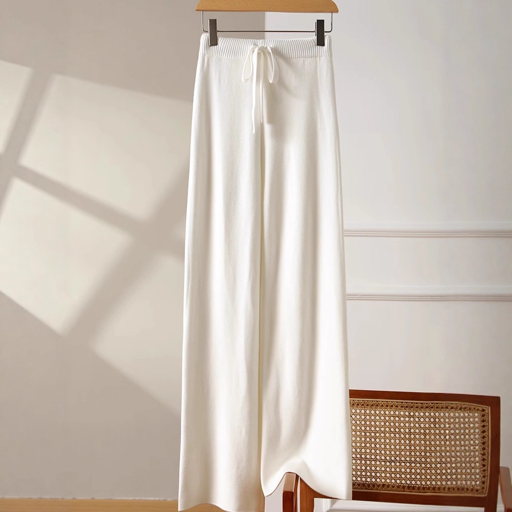 针织阔腿裤女秋冬高腰羊毛垂坠感加长毛线直筒拖地裤空气糯米裤