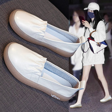 头层牛皮小白鞋女2025新款孕妇护士乐福鞋春夏透气软底休闲妈妈鞋
