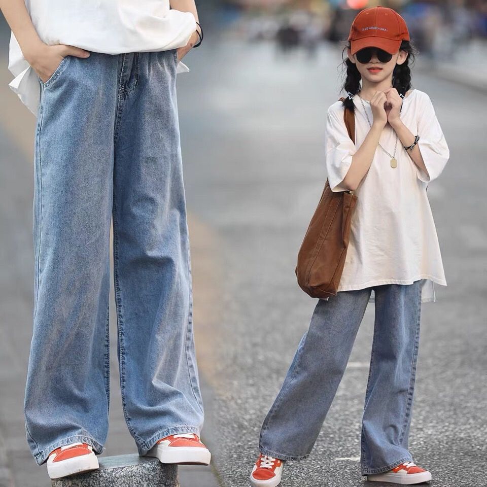 女童阔腿裤夏季薄款牛仔裤学生宽松裤子中大童裤韩版拖地裤直筒裤