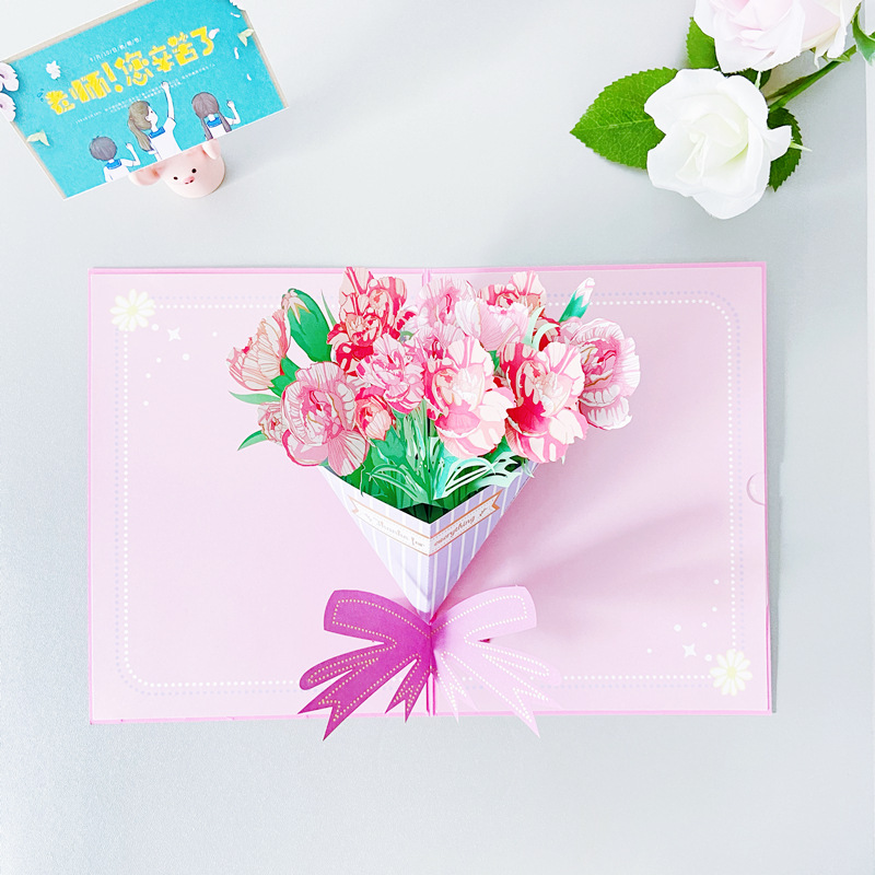 新款生日贺卡鲜花3d立体手工卡片小学生送老师创意感谢恩礼物文化