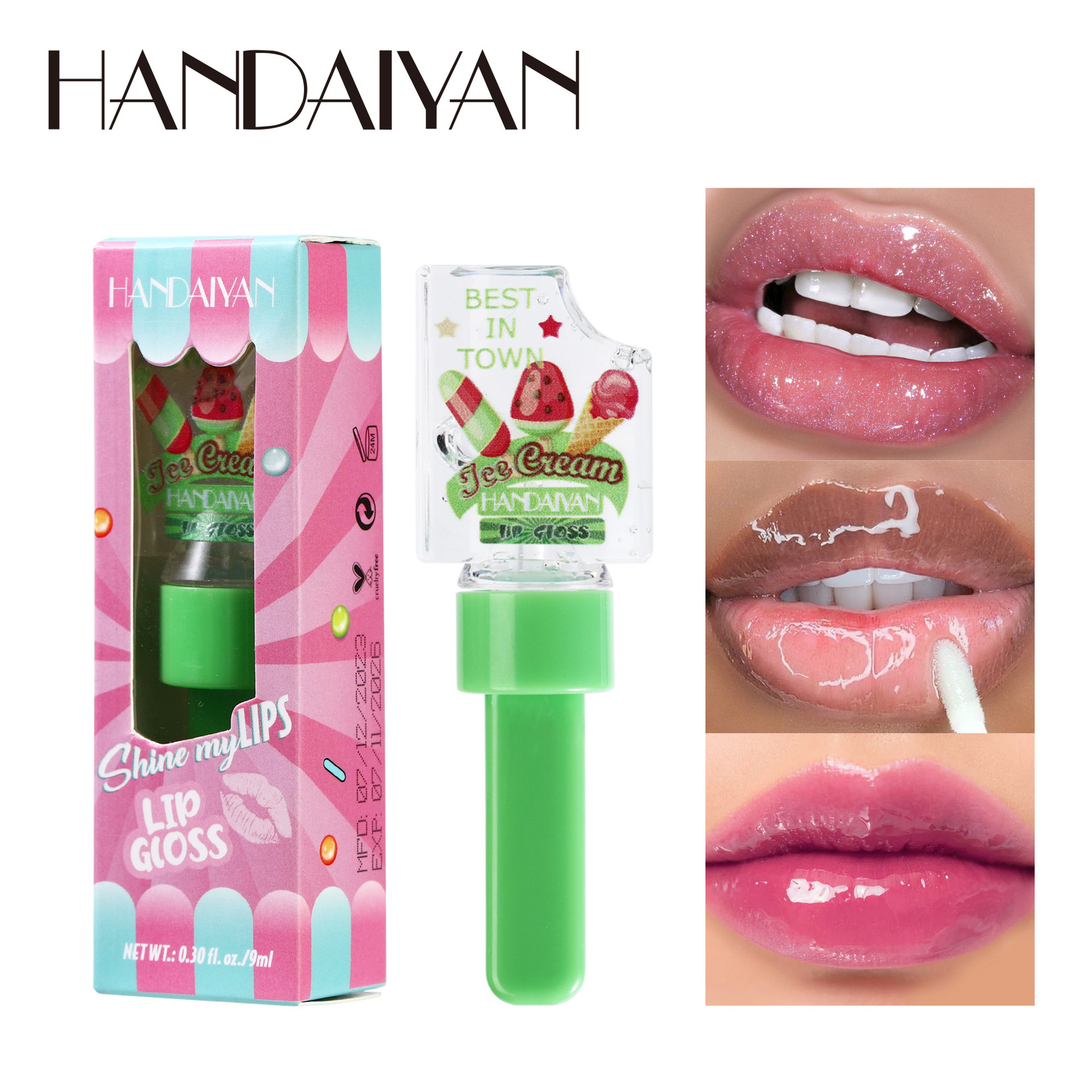 pearlescent runcai lip gloss glass moisturizing lip gloss mirror doodle jelly color changing lip gloss