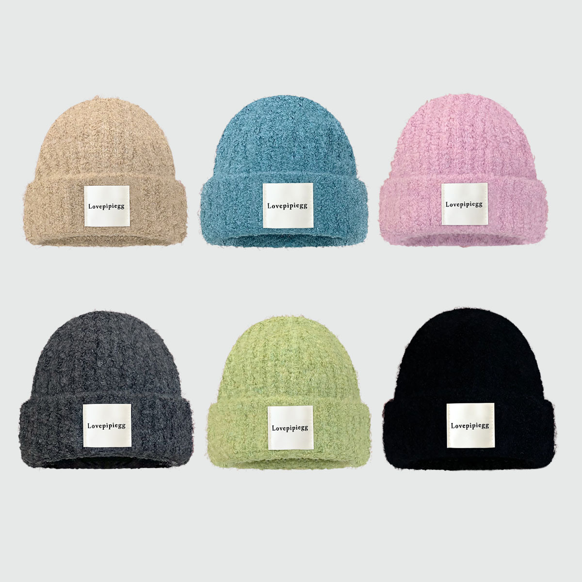 秋冬新款软糯毛绒毛线帽子女韩版字母贴布羊毛混纺百搭保暖针织帽