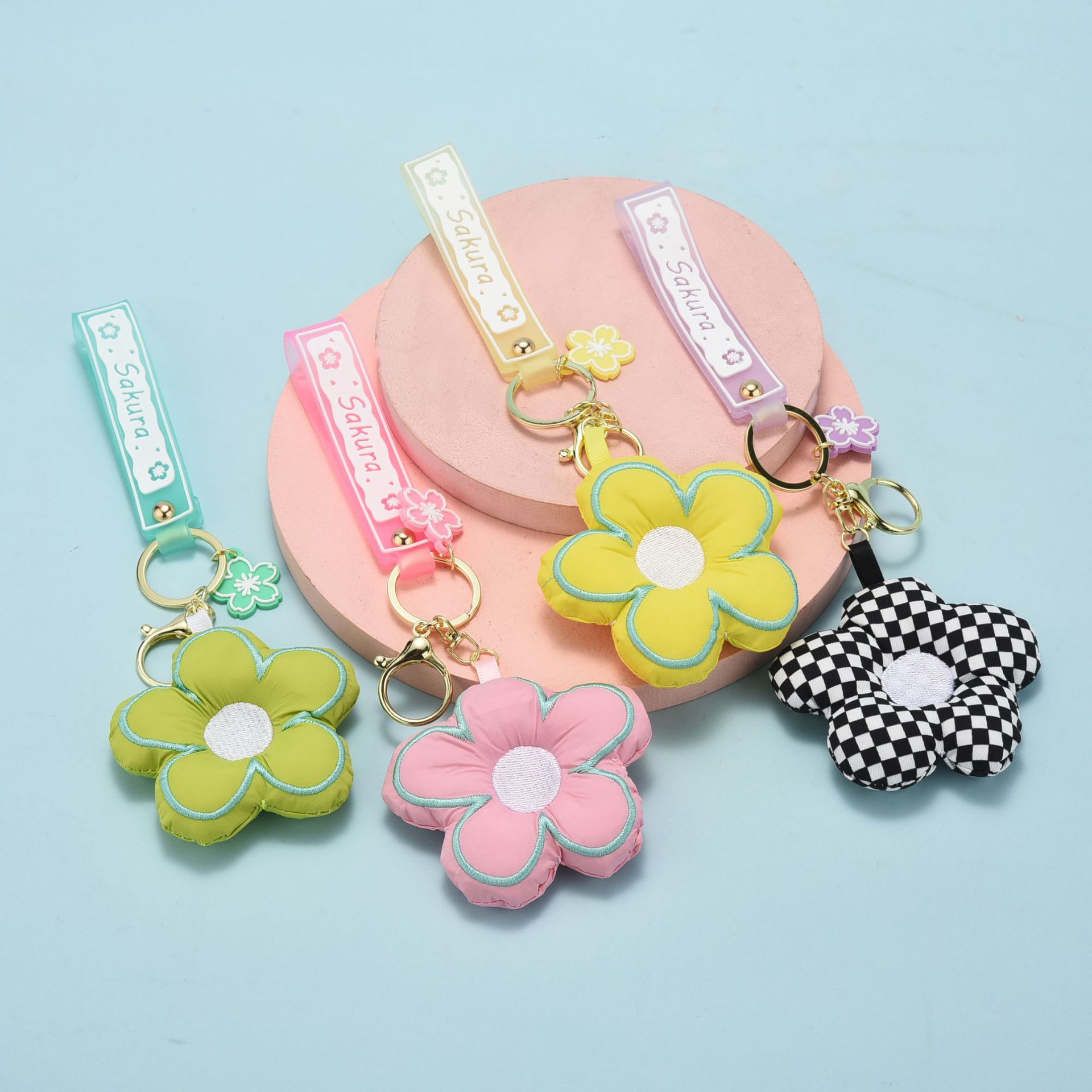 潮流精致布艺小花钥匙扣挂件可爱充棉花朵女生汽车钥匙链包包挂件