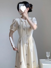 雪纺碎花新中式连衣裙2024夏季高级感收腰显瘦少女森系气质长裙子
