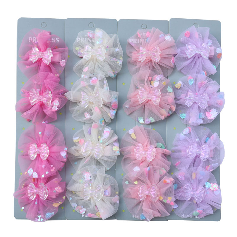 INS European and American Children Hair Bow Mesh Sequins Side Clip Baby Does Not Hurt Hair Bang Clip Hairware