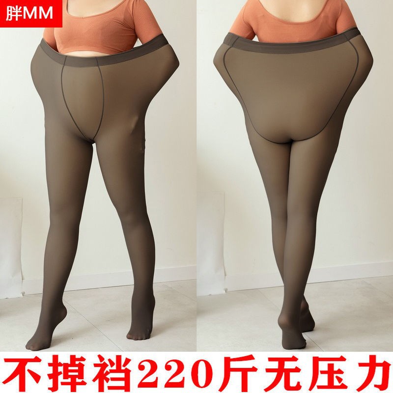 Plus Size Breathable Leggings One Seamless Leggings Fleece-lined Thick Fake Transparent Pantyhose with Gussets on Both Sides Stockings for Women Winter