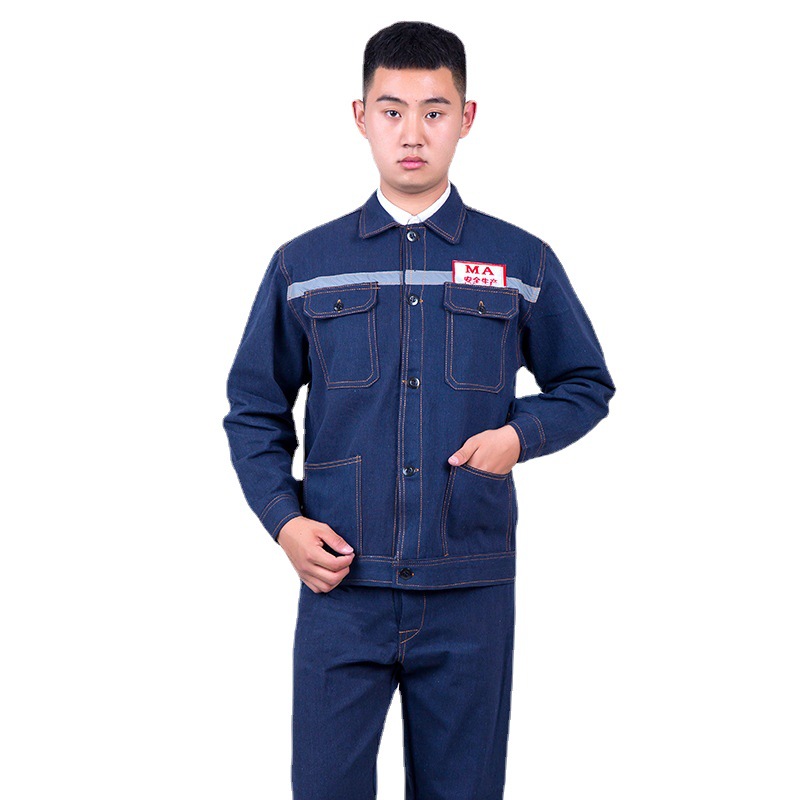 Spring and Fall Thick Section Denim Overalls Wear-Resistant Reflective Stripe Labor Protection Clothing Suit Long Sleeve Construction Site Auto Repair Tooling Welder's Workwear