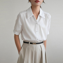 2023夏季新款雪纺白衬衫女短袖韩版宽松V领职业气质正装面试衬衣