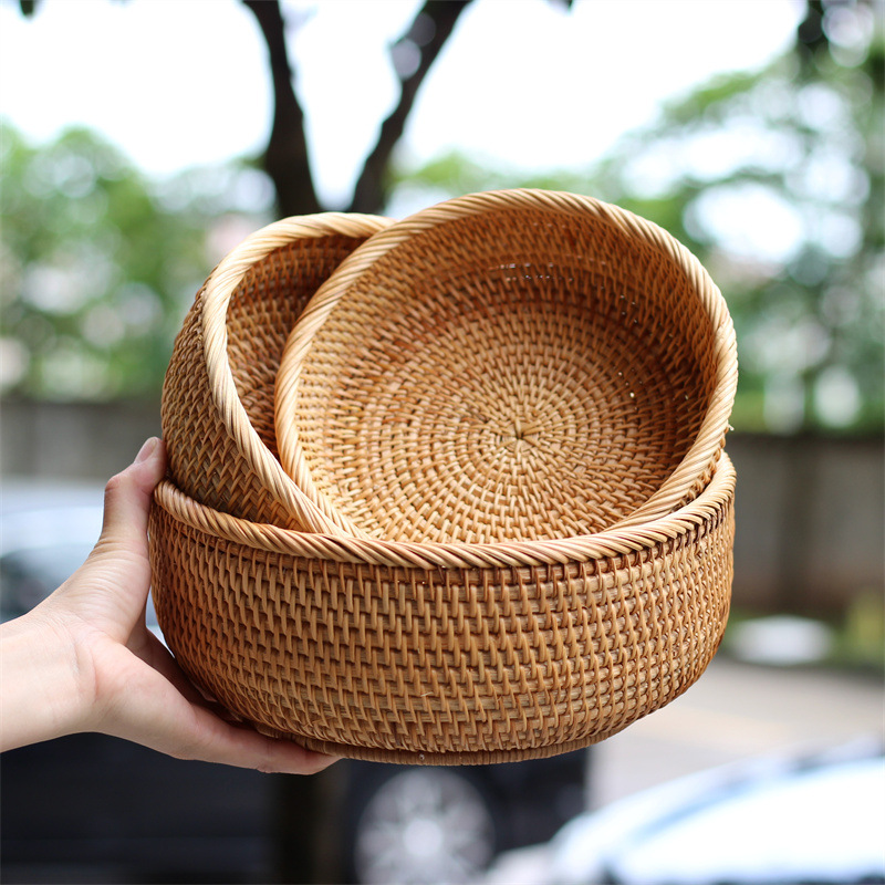 New Rattan Basket Three-Piece Pastoral Home Fruit Plate Creative Straw Basket Snack Candy Hand-Woven Storage Box