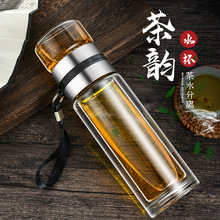 水杯茶叶分离杯茶水分離杯双层透明玻璃隔热高硼硅玻璃茶杯高级杯