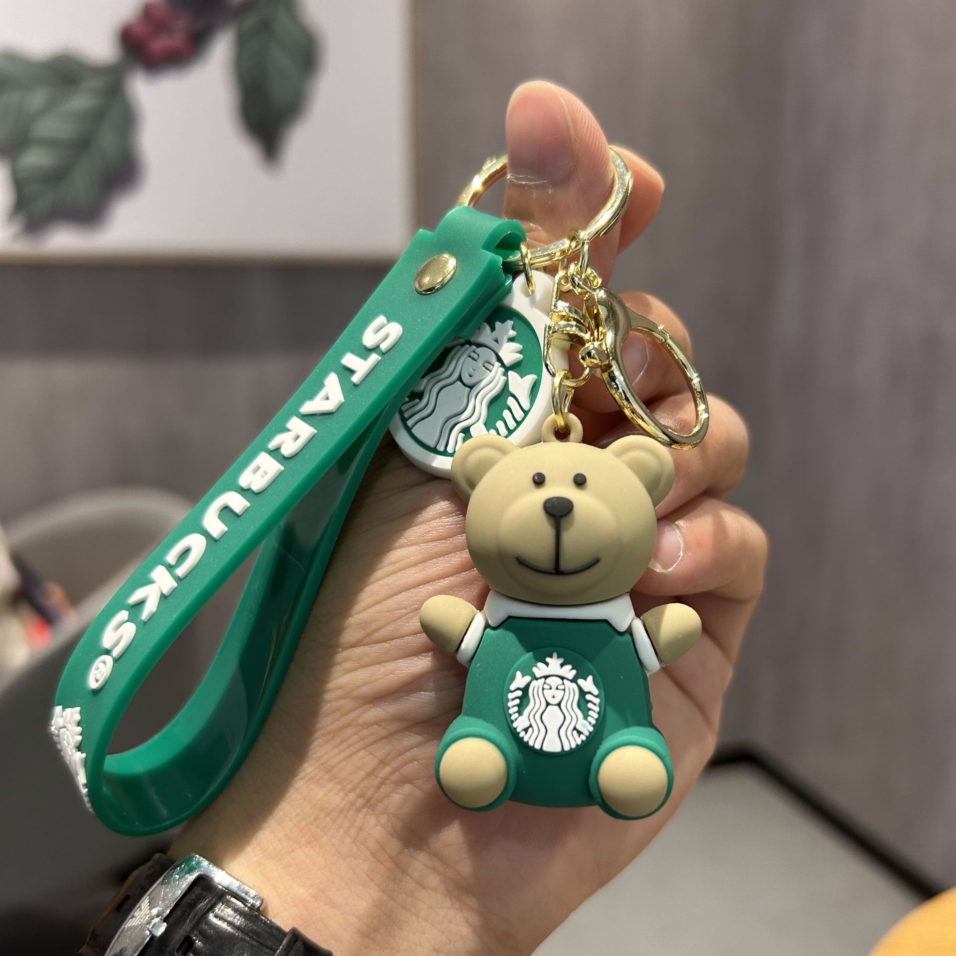 Cross-Border Starbucks Bear Keychain Cartoon Exquisite Car Key Chain Doll Milky Tea Cup Handbag Pendant Wholesale