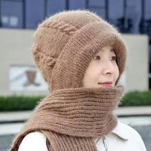 新款加绒加厚毛线帽保暖网红帽 围巾一体 风雪帽子女秋冬季松鼠绒