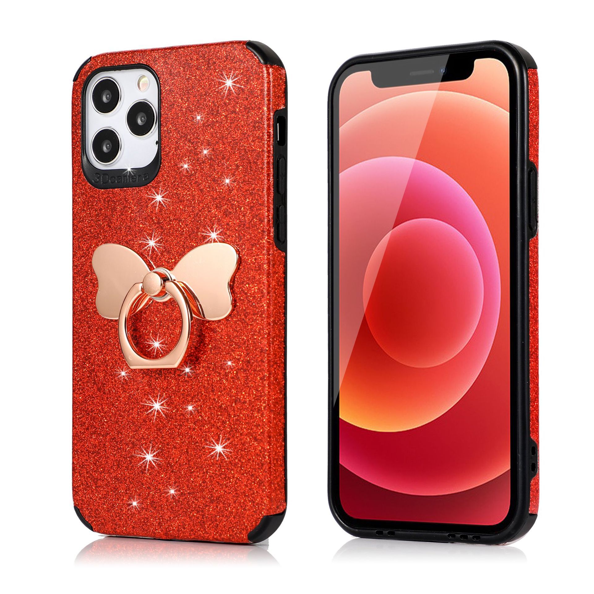 适用苹果iphone12指环闪粉手机壳 12pro支架手机皮套12mini保护套