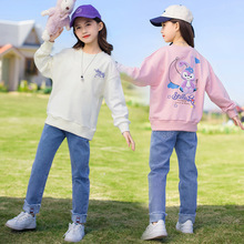 女童秋装套装2024新款儿童装大童时髦春秋季洋气卫衣牛仔裤两件套