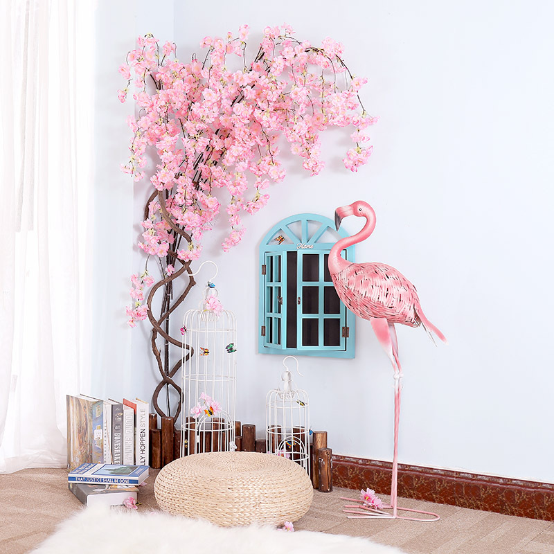 仿真樱树许愿枝吊顶混合式田园仿真植物文化办公仿真园艺绢花