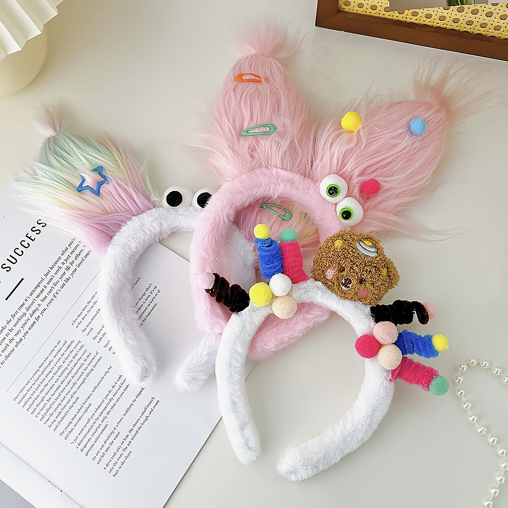 创意搞怪丑萌娃娃炸毛发箍毛茸茸小怪物头箍秋冬可爱洗脸束发头饰