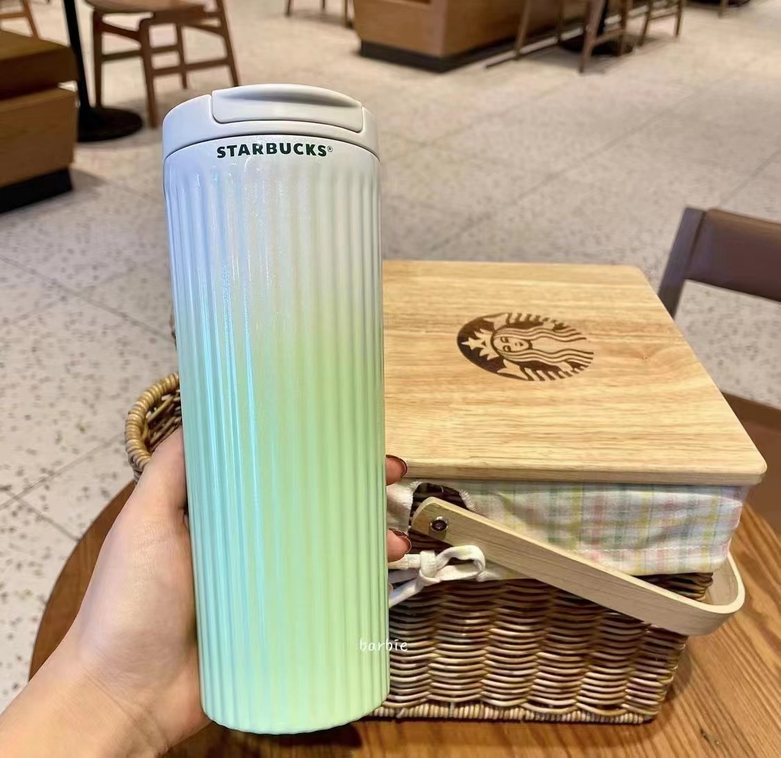 Lexiang Striped Coffee Cup Vacuum Cup 304 Stainless Steel Portable Cup in-Car Thermos Portable Student Water Cup