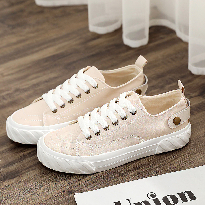 2024年新款小白鞋女夏季韩版百搭平底休闲米白色搭扣女生帆布鞋