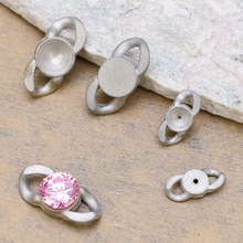 不锈钢粉铸水钻锆石空托双圈diy拼接项链手链半成品空底托配件