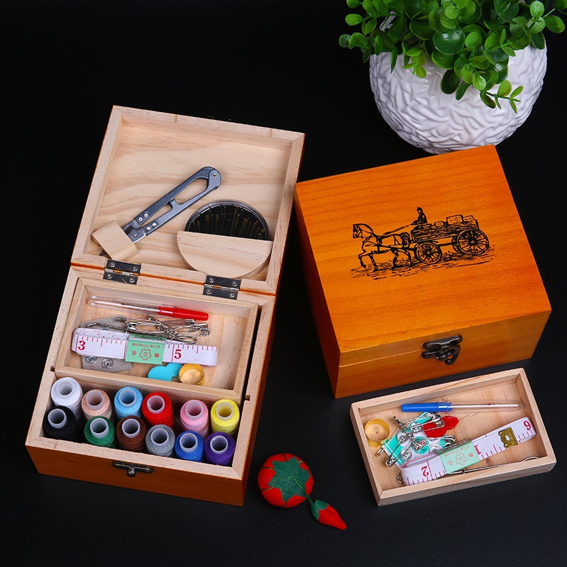 缝补针线包复古套装针线盒家用diy实木工具手工缝纫收纳盒手缝线