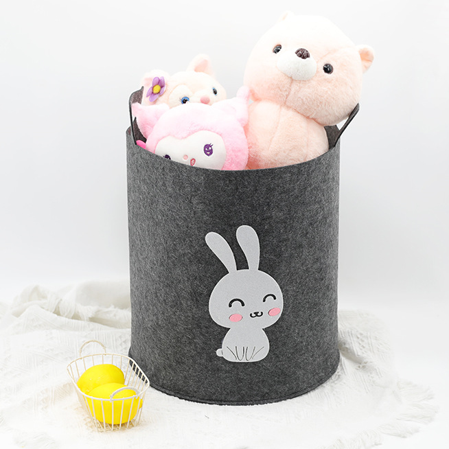 Large Capacity Cartoon Felt Storage Bucket Laundry Basket Laundry Basket