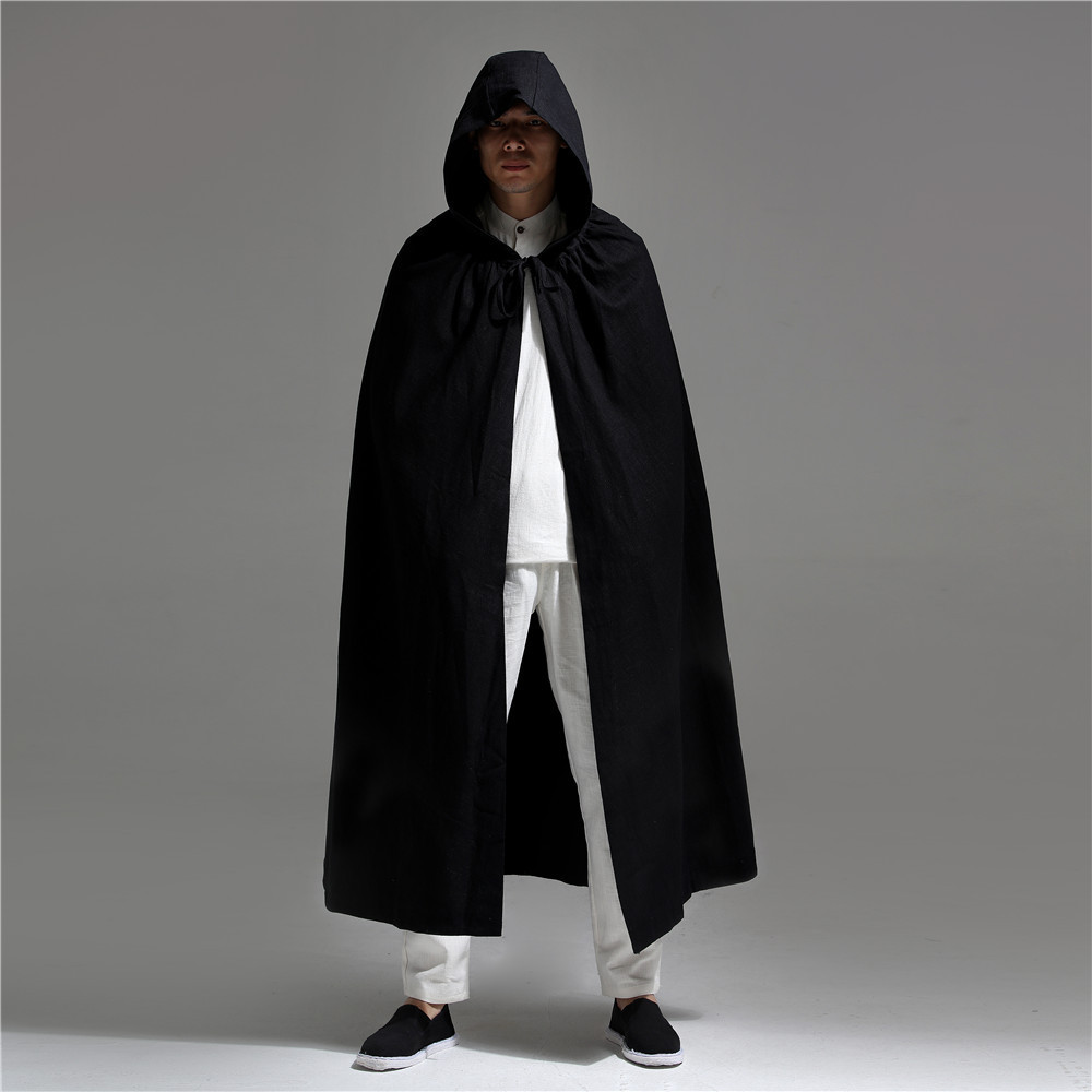 麻凡布衣 18新品 戴帽长斗篷 中国风棉麻男装 风衣 长外套 外披