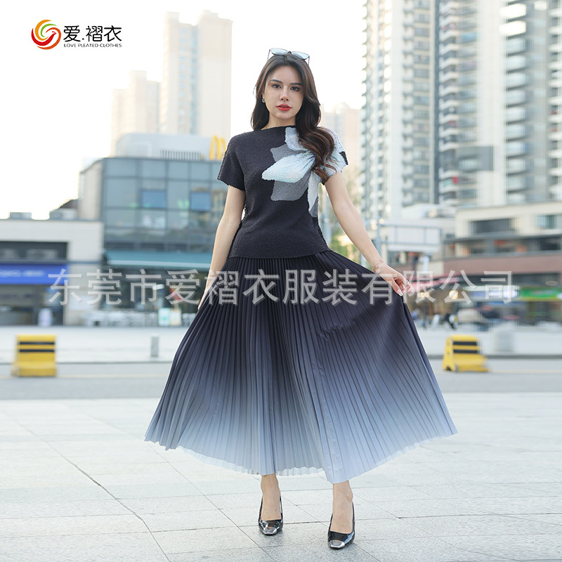 三宅褶皱时尚套装女装夏季新款轻熟优雅韩版小众上衣女套装裙批发