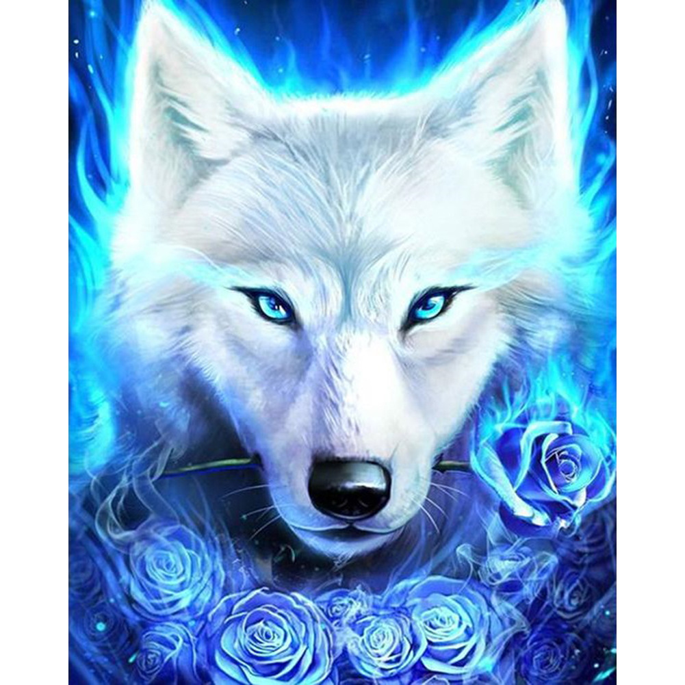 新款5d跨境钻石画 银狼十字绣 热销玫瑰狼钻石贴动物客厅外贸批发