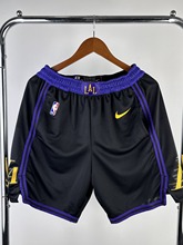 24赛季 湖人队 城市版透气速干篮球裤运动休闲五分裤 NBA球裤