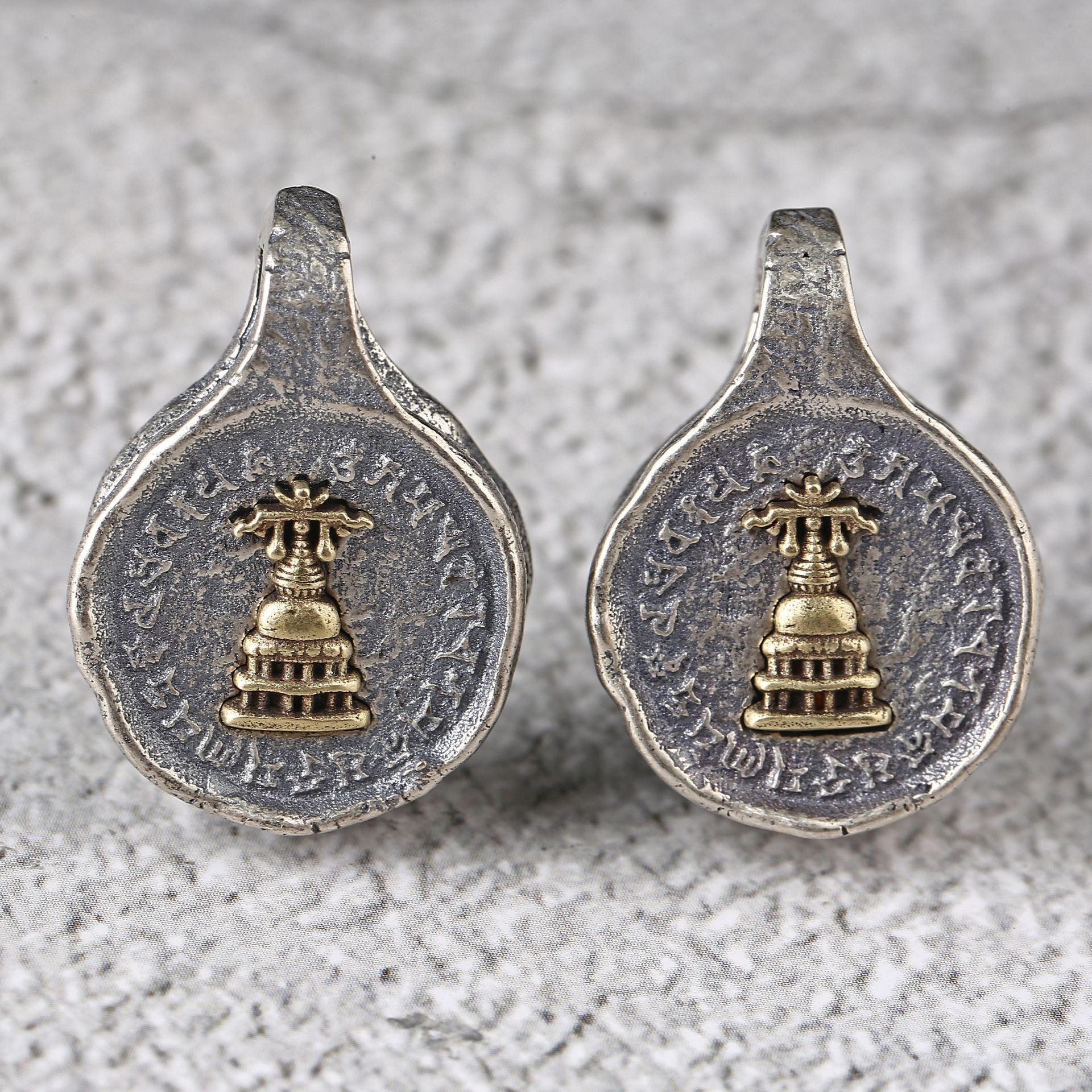 s925银 嵌铜个性佛塔吊坠项链diy 饰品 侧挂背云配饰黑绳-阿里巴巴