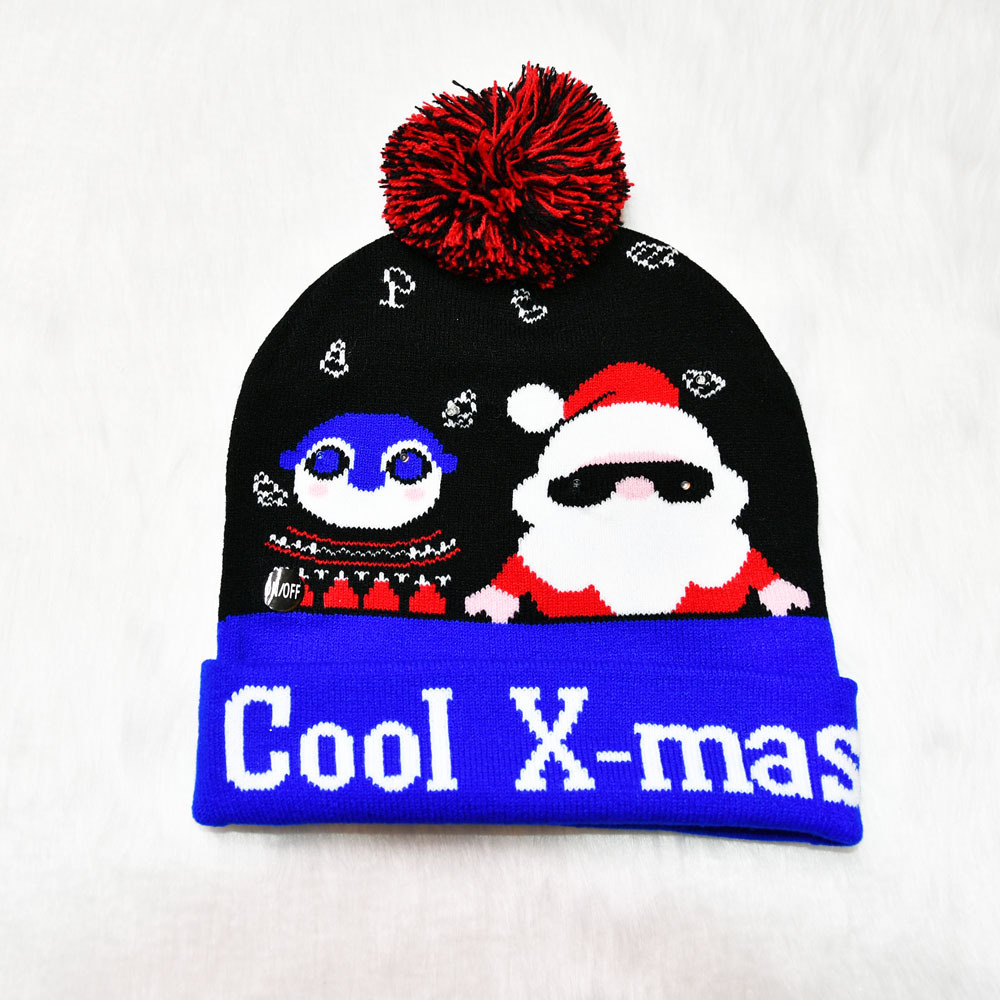 New Adult and Children Christmas Hat Colorful Luminous Knitted High-End Flanging Christmas Hat Christmas Hat