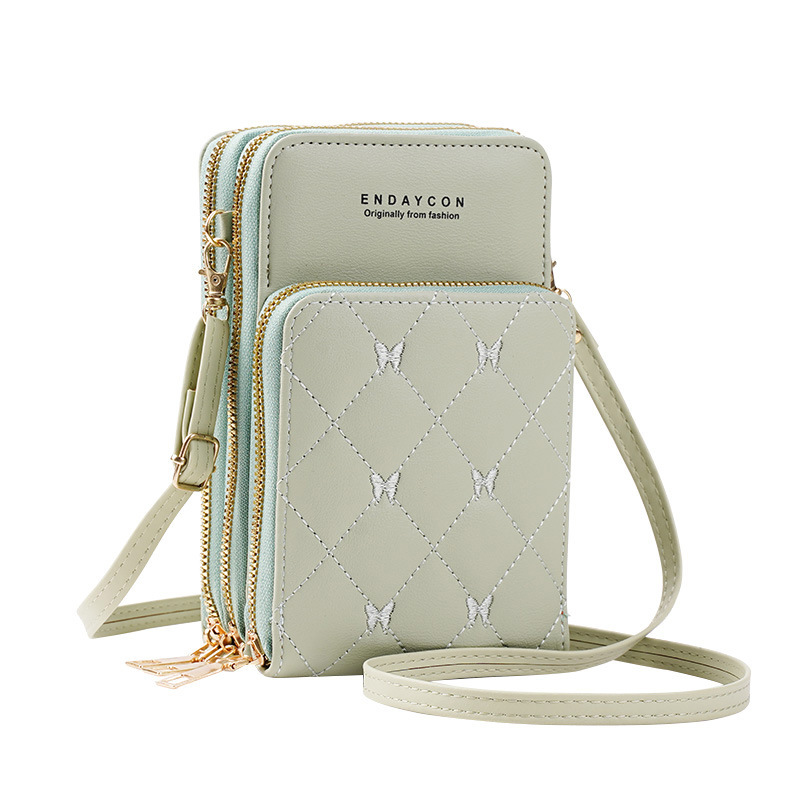 New Mobile Phone Bag Women's Korean-Style Fashionable Multi-Functional Mini Crossbody Shoulder Bag Three-Layer Zipper Solid Color Simple Wallet